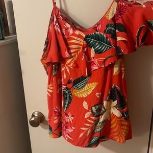 Pink hawaiian flower off the shoulder tshirt